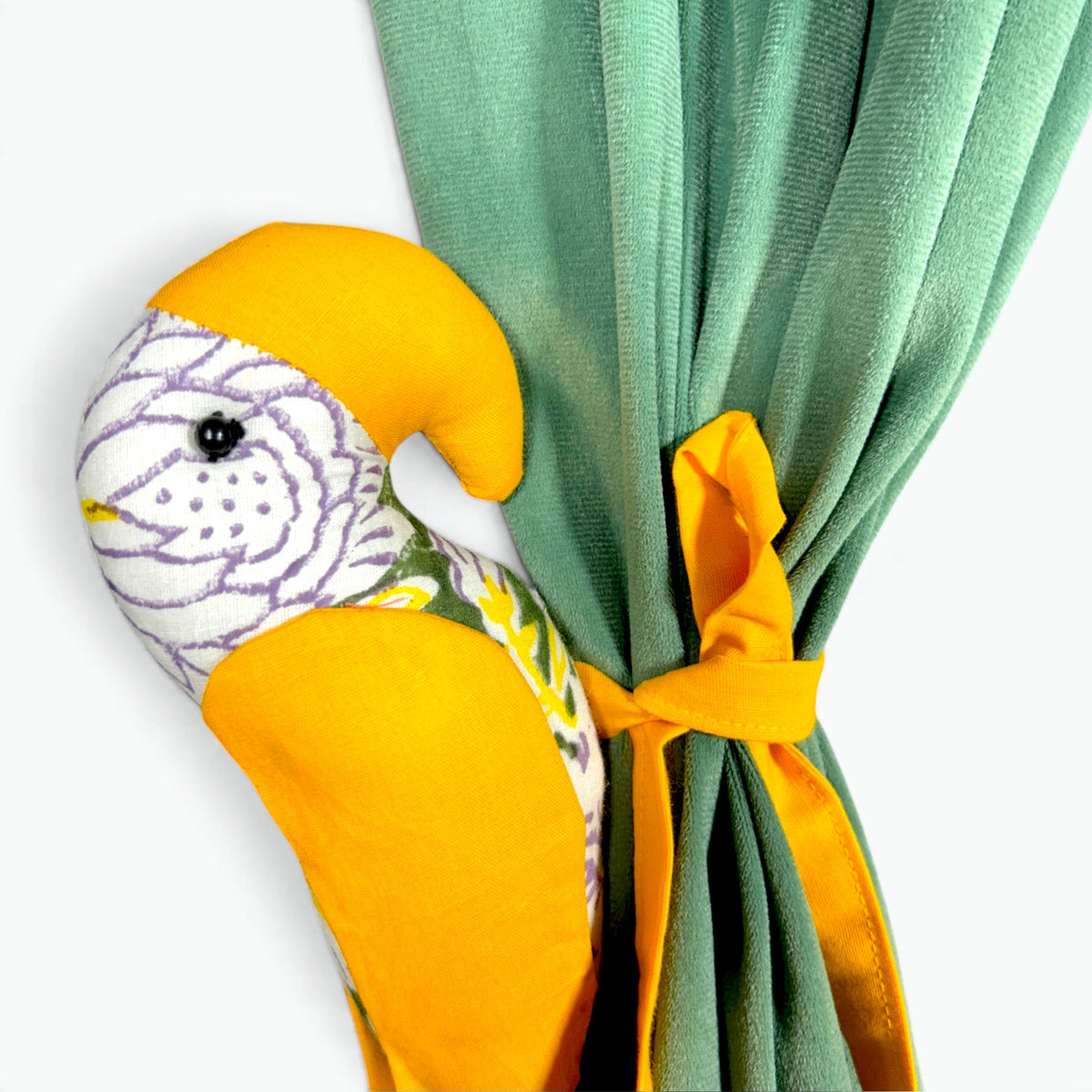 Yellow Parrot Curtain Tiebacks (Set of 2) | Handmade Fabric Curtain Holders