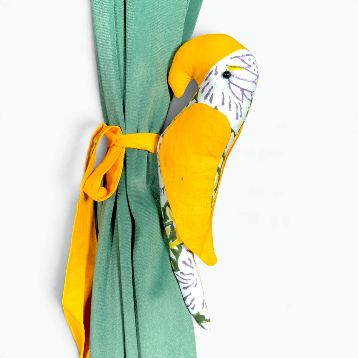 Yellow Parrot Curtain Tiebacks (Set of 2) | Handmade Fabric Curtain Holders