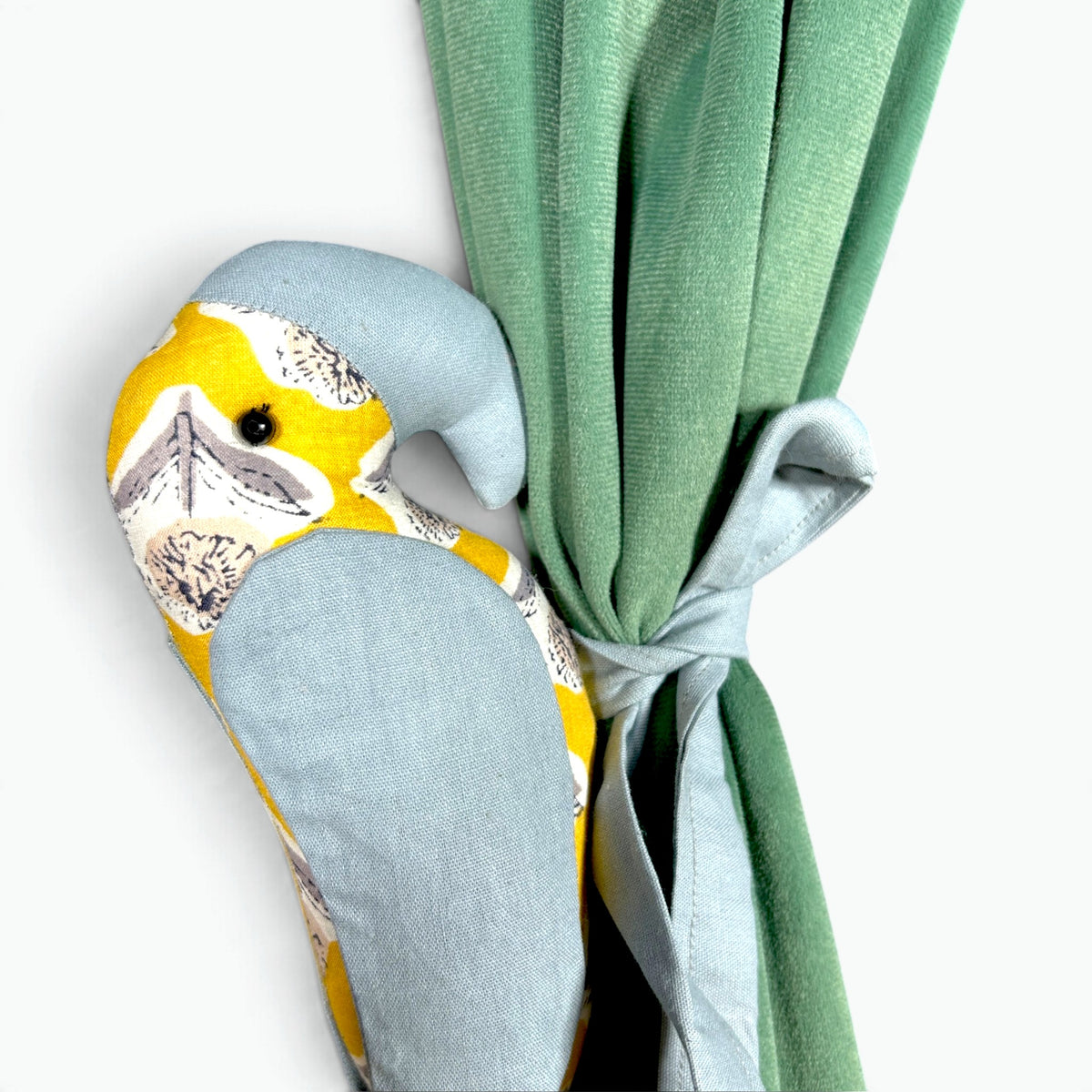 Powder Blue Parrot Curtain Tiebacks (Set of 2) | Handmade Fabric Curtain Holders