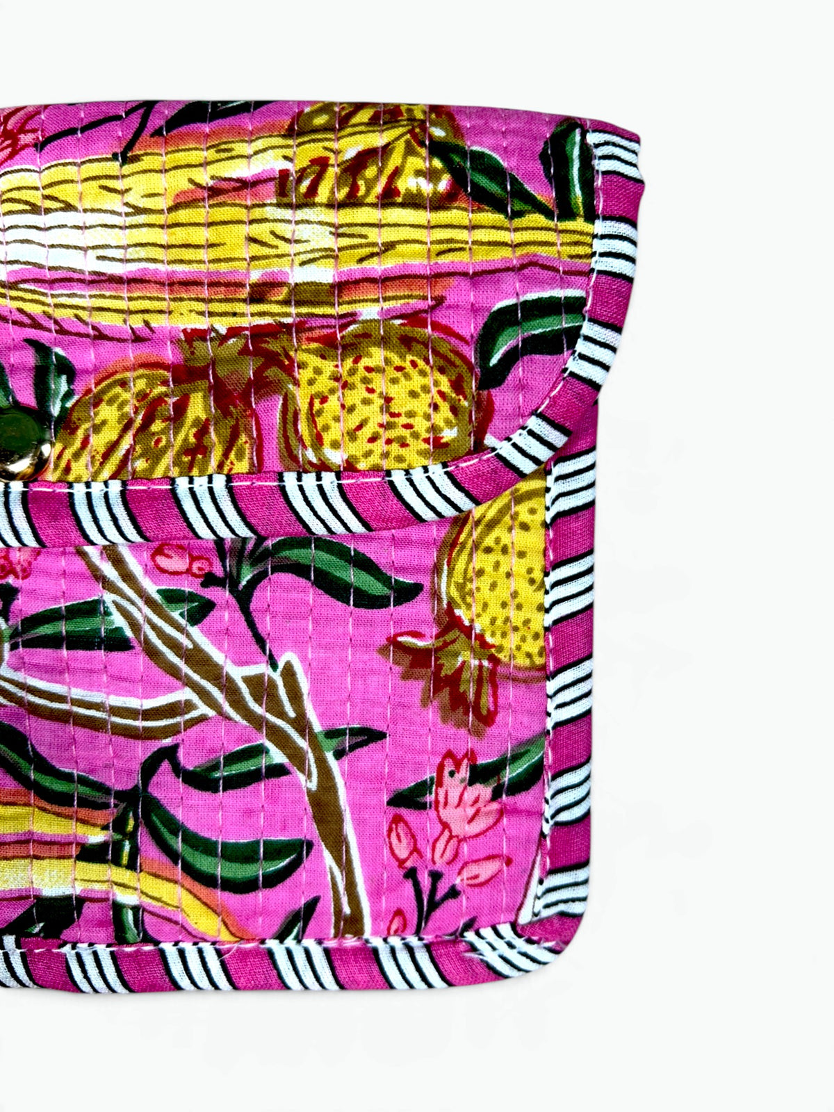 Pink Cockatoo Envelope Pouch | Quilted Cotton Clutch with Magnetic Snap