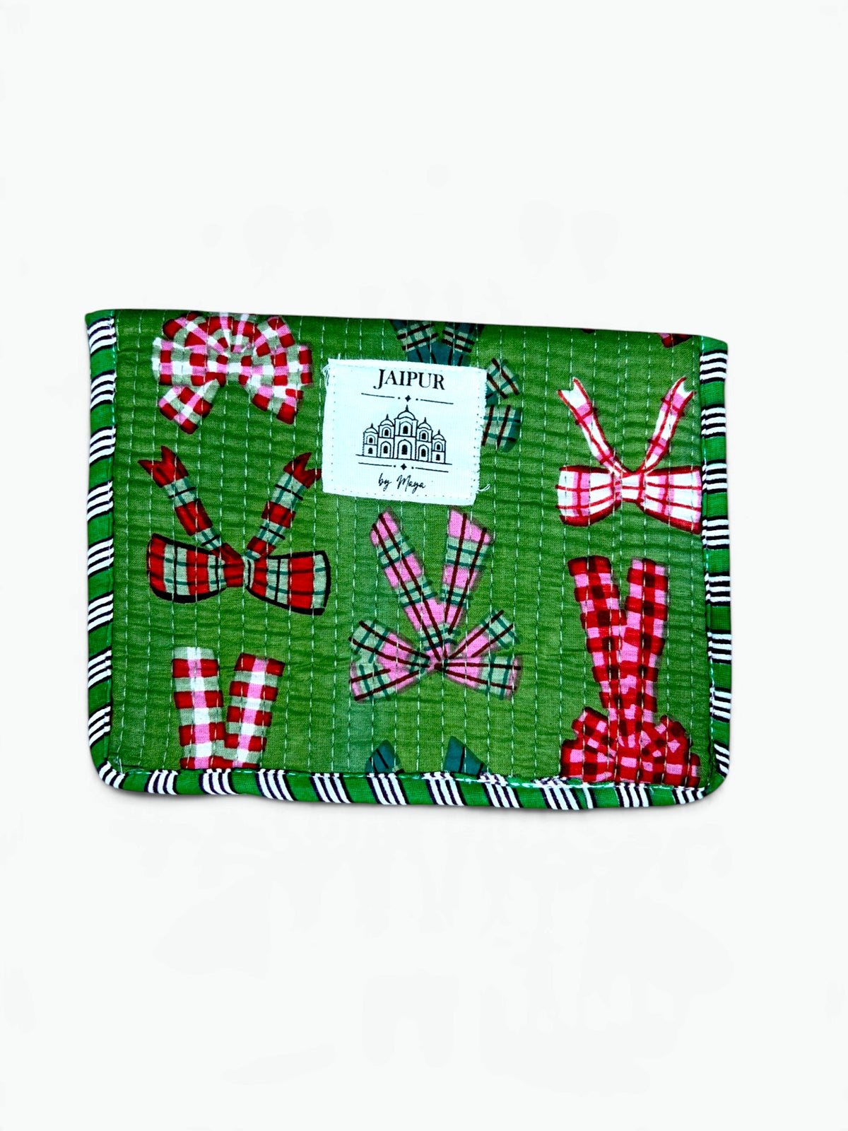 Tartan Bows Envelope Pouch | Quilted Cotton Clutch with Magnetic Snap