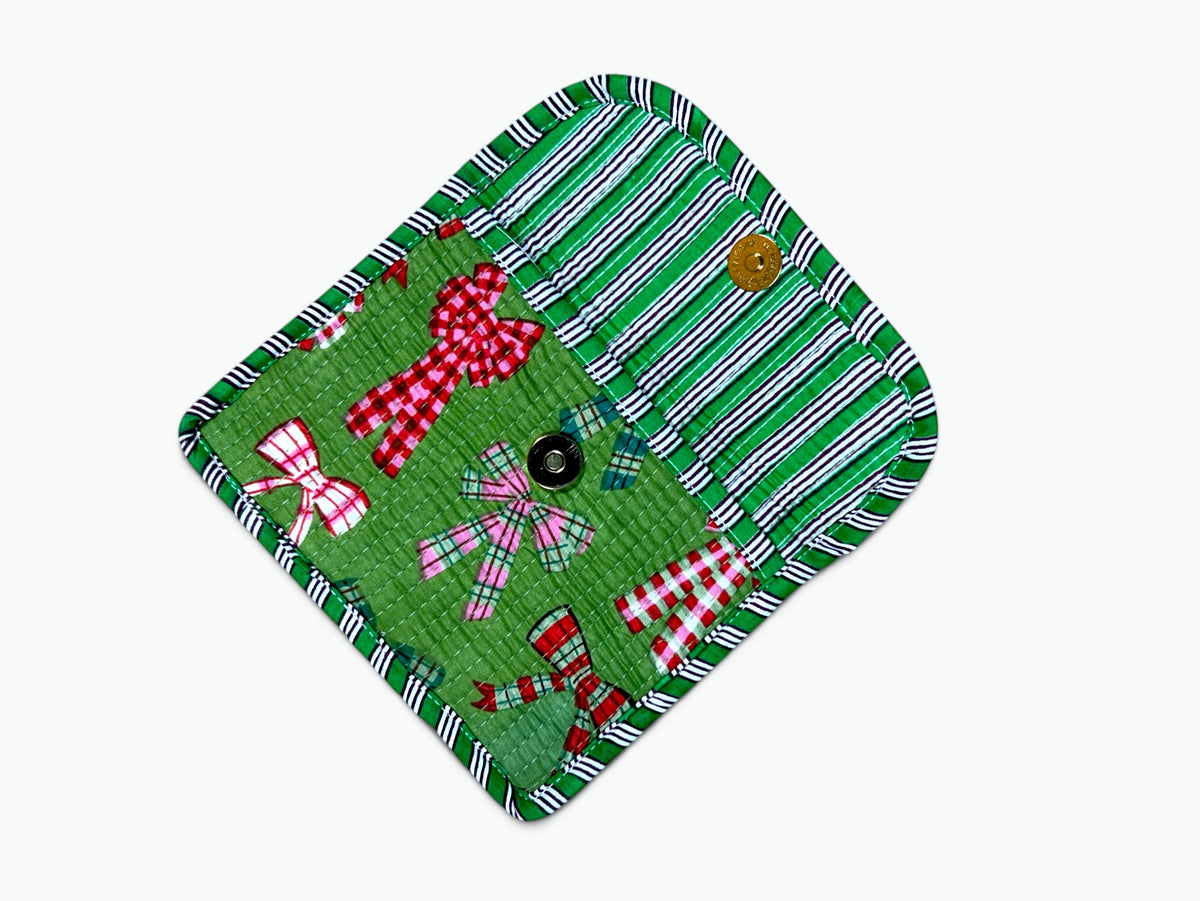 Tartan Bows Envelope Pouch | Quilted Cotton Clutch with Magnetic Snap