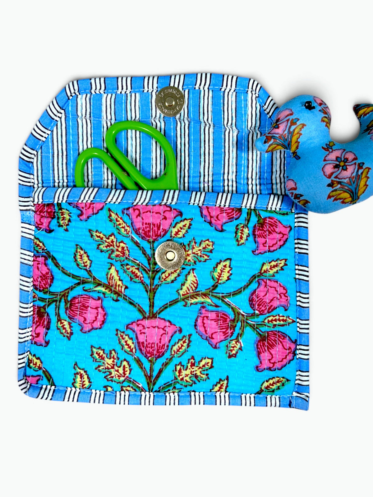 Tulip Garden Envelope Pouch | Quilted Cotton Clutch with Magnetic Snap