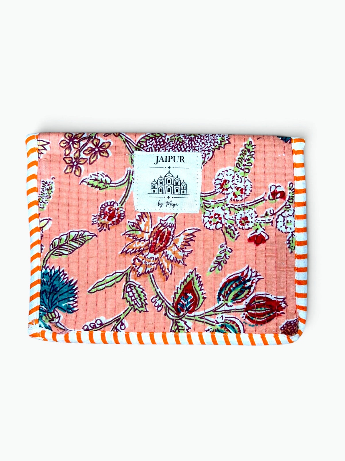 Peach Meadow Envelope Pouch | Quilted Cotton Clutch with Magnetic Snap