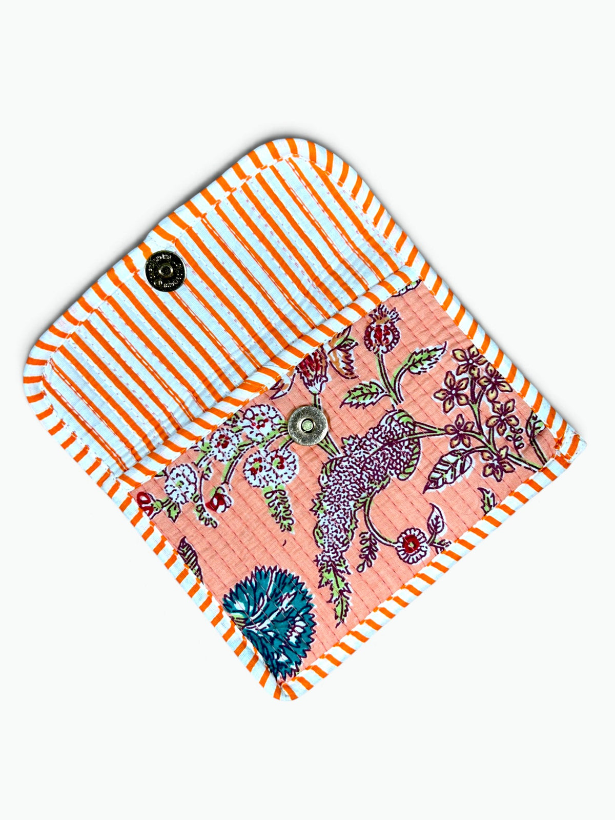 Peach Meadow Envelope Pouch | Quilted Cotton Clutch with Magnetic Snap