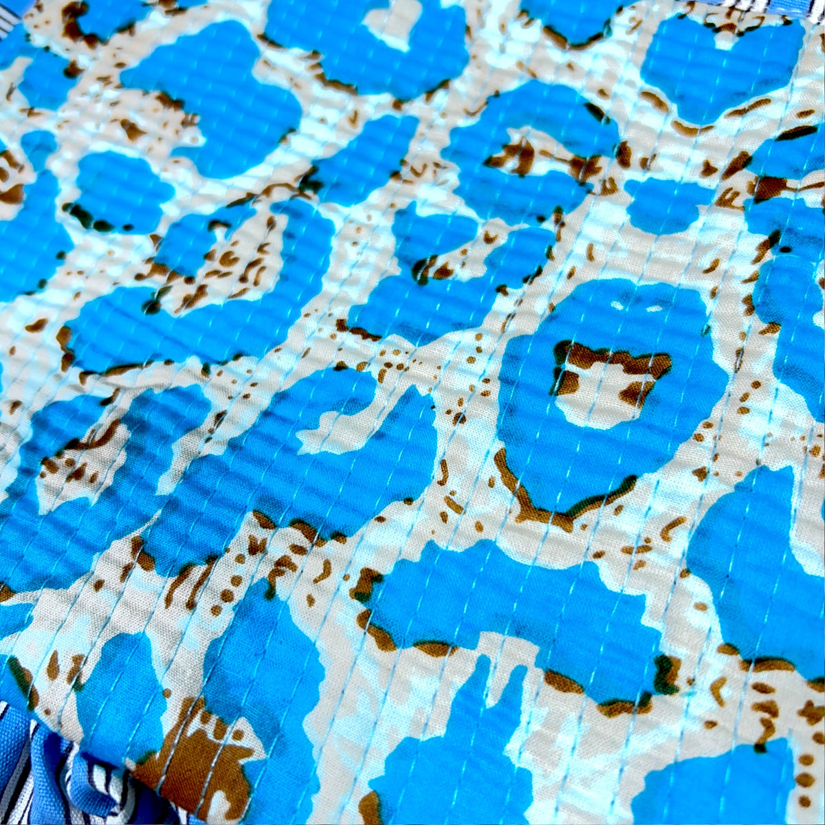 Blue Leopard Print Quilted Frill Pouch | 100% Cotton