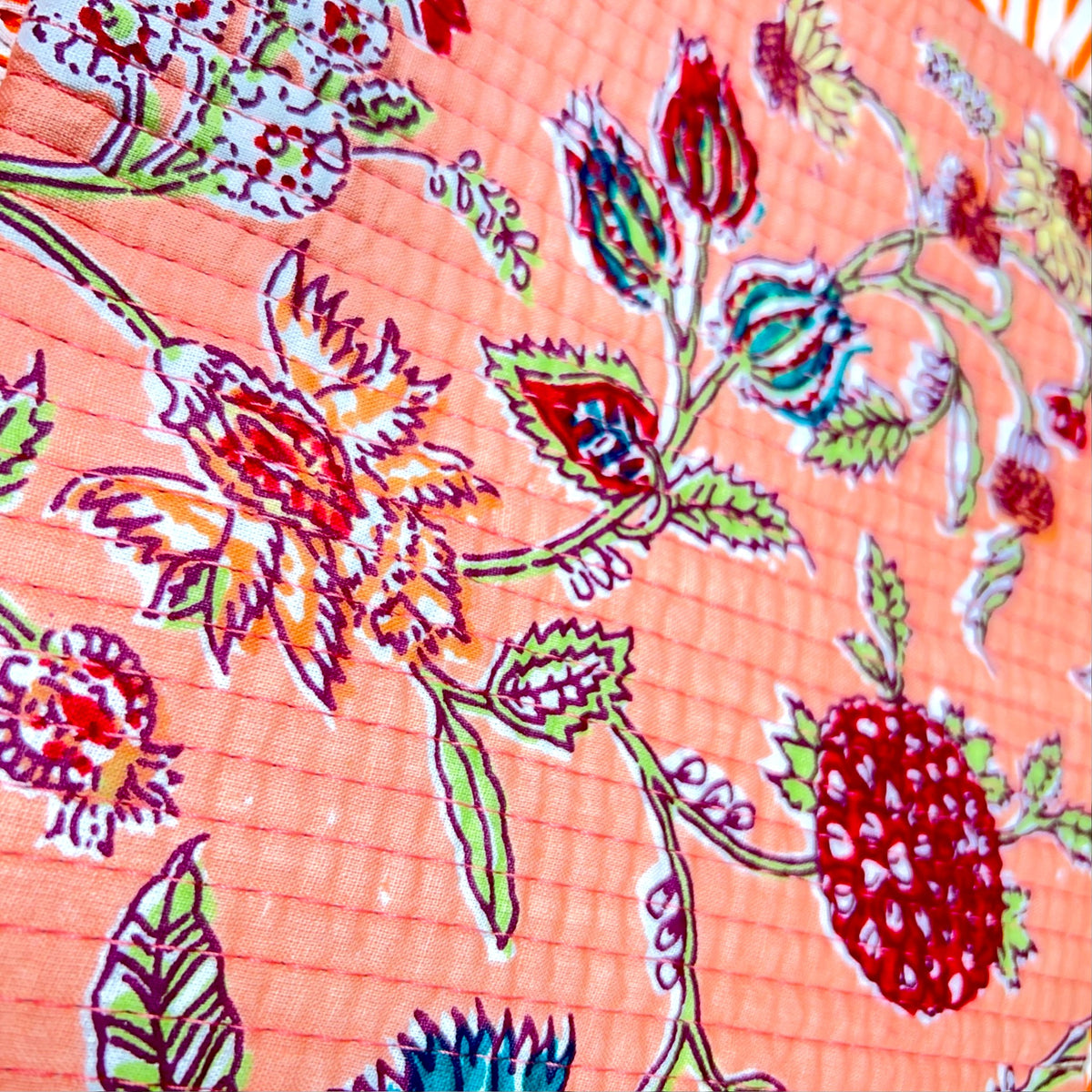 Peach Meadow Print Quilted Frill Pouch | 100% Cotton
