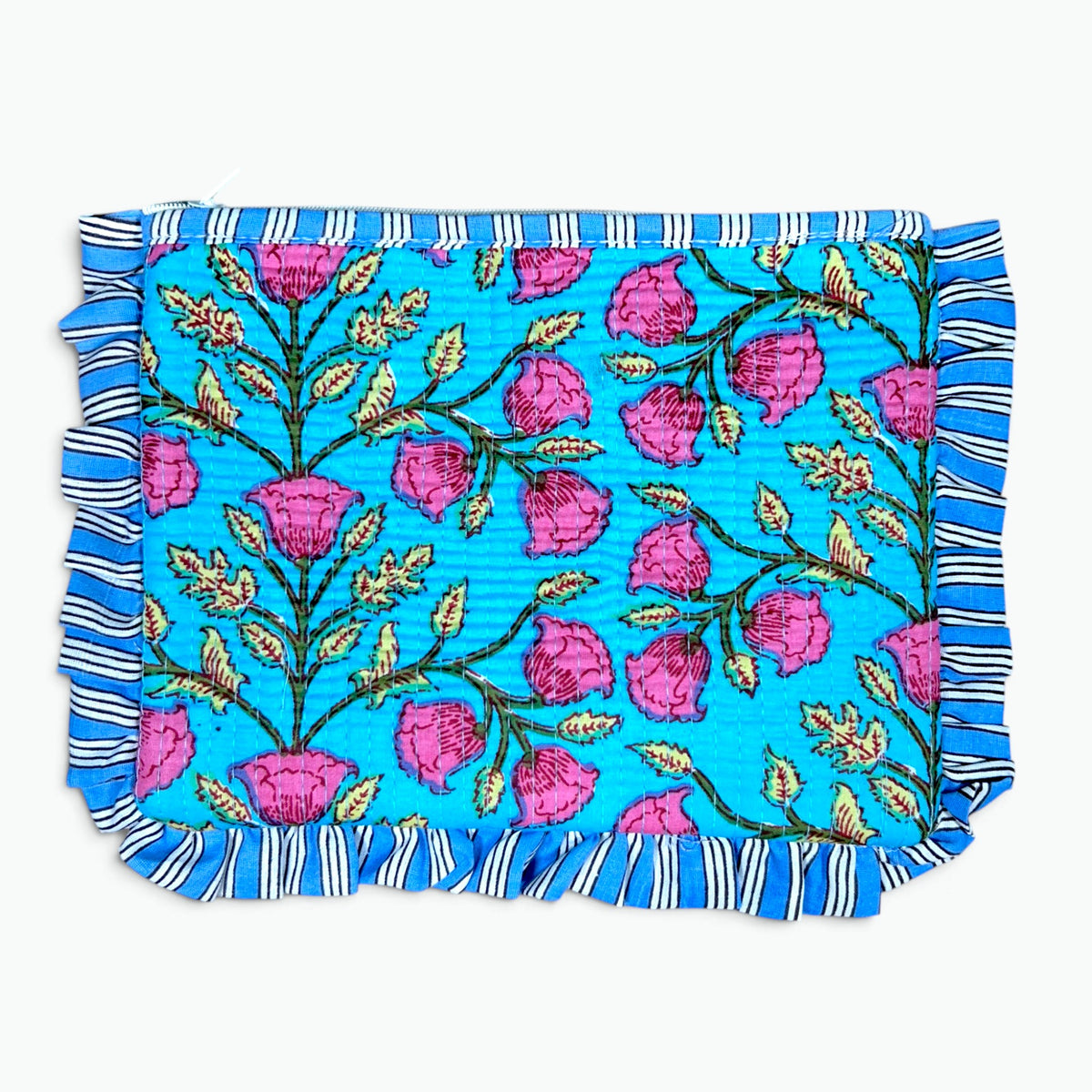 Tulip Garden Print Quilted Frill Pouch | 100% Cotton