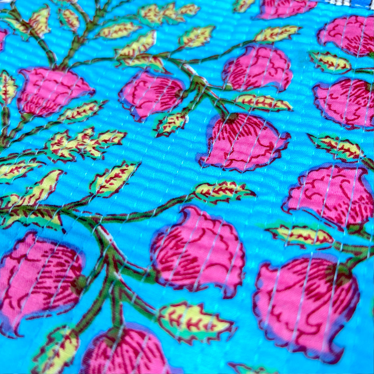 Tulip Garden Print Quilted Frill Pouch | 100% Cotton