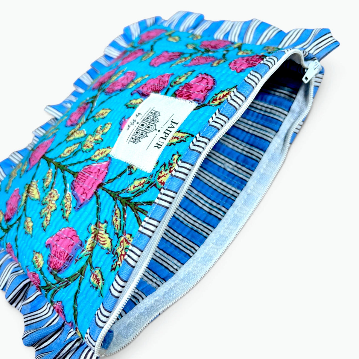 Tulip Garden Print Quilted Frill Pouch | 100% Cotton