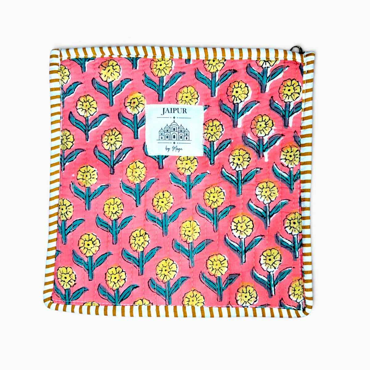 Artisan Hand Block Print Quilted Cotton Pouch | 20x20 cm