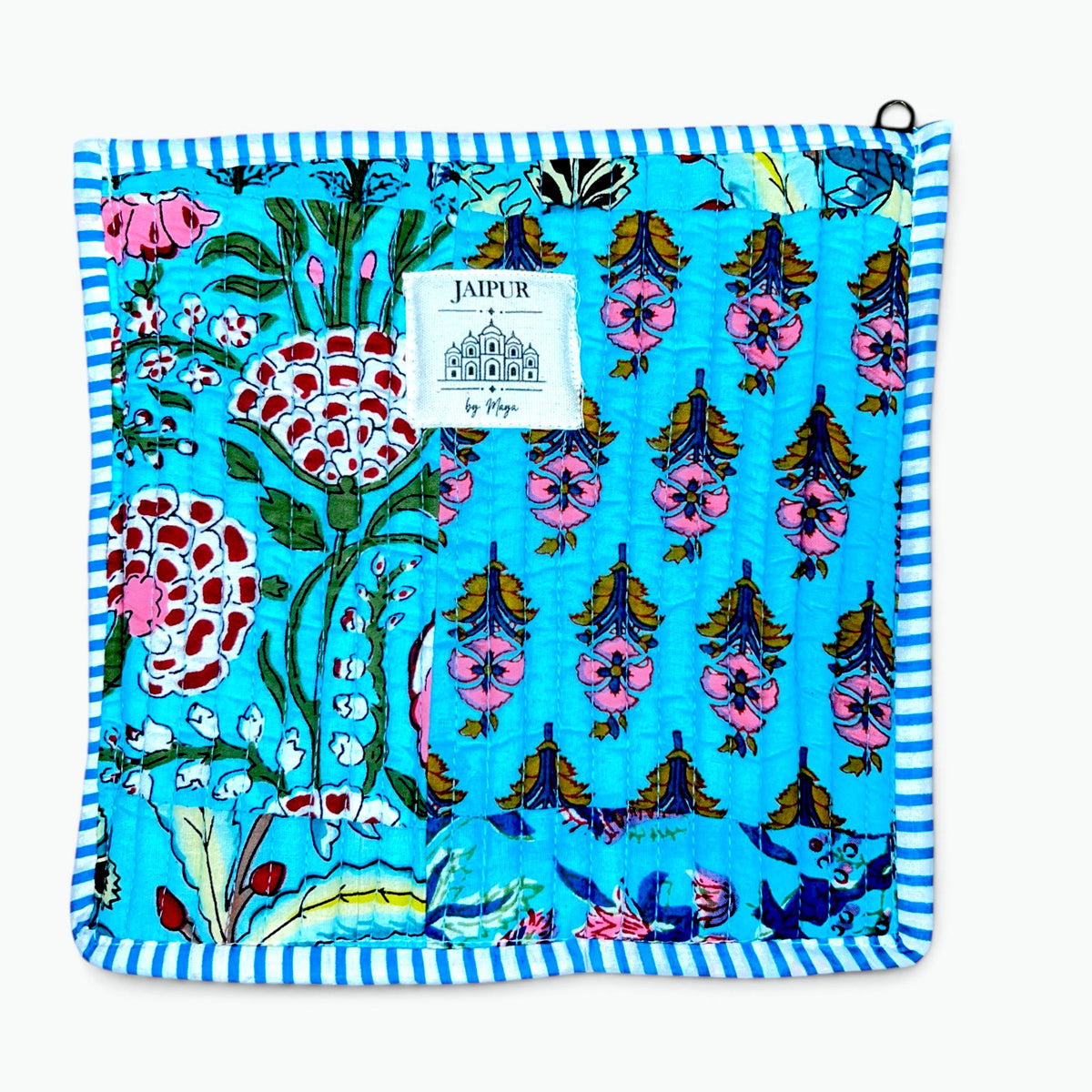Artisan Hand Block Print Quilted Cotton Pouch | 20x20 cm