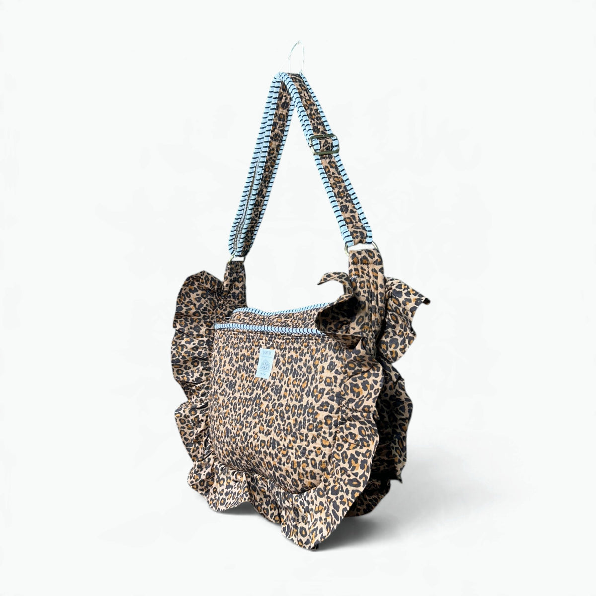 Leopard Print Frill Shoulder Bag | Quilted Cotton with Ruffle Trim