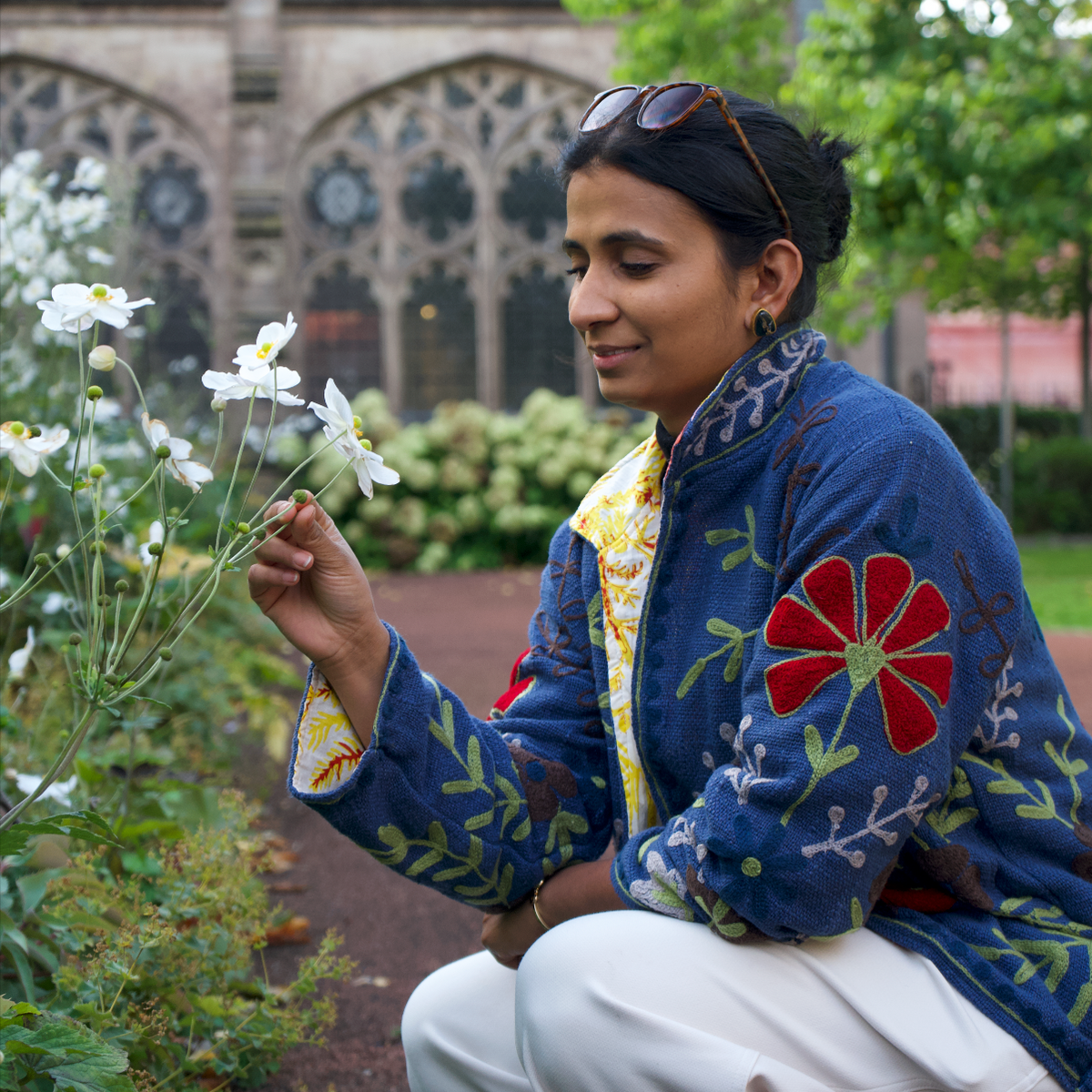 Denim Blue Floral & Rabbit Embroidered Jacket