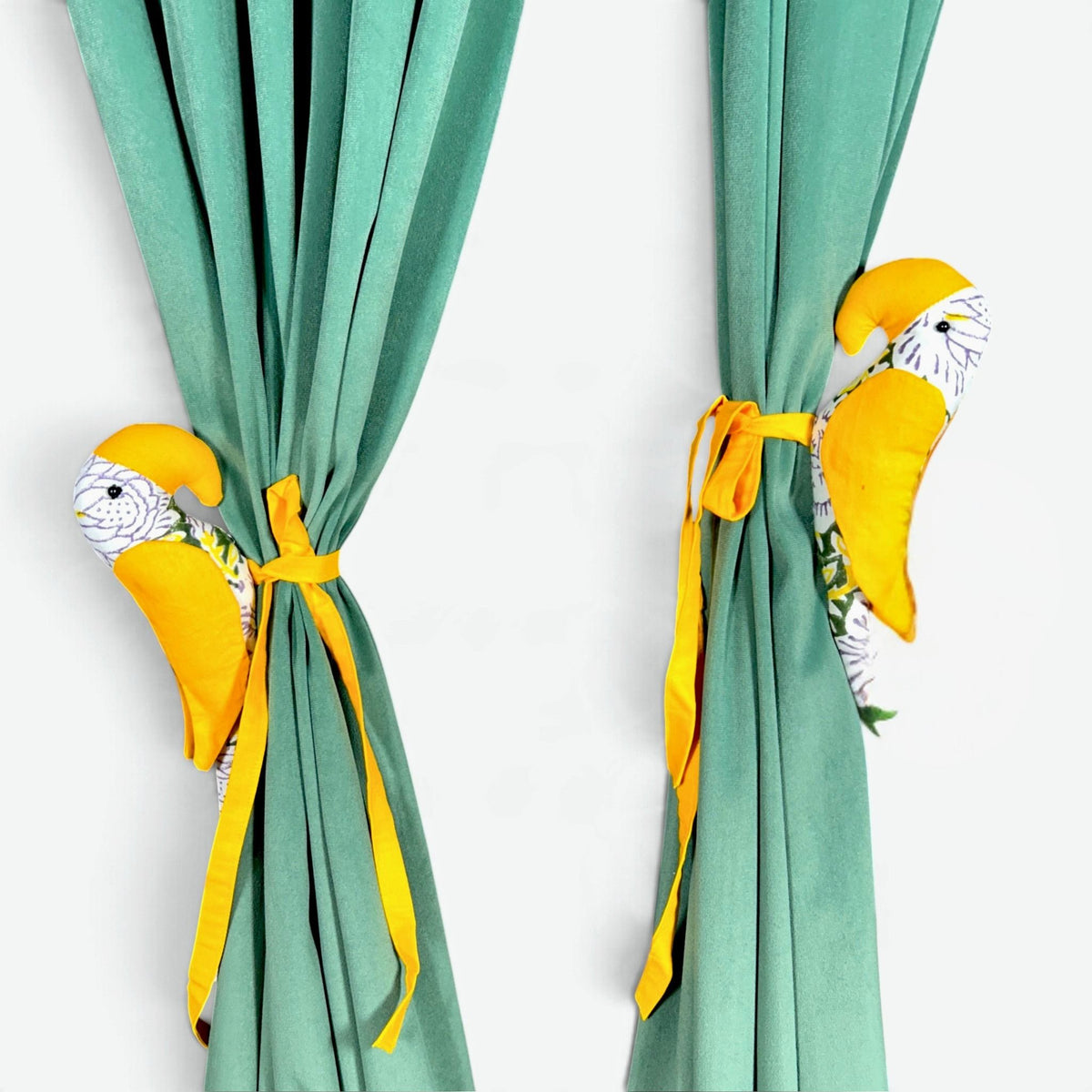 Yellow Parrot Curtain Tiebacks (Set of 2) | Handmade Fabric Curtain Holders