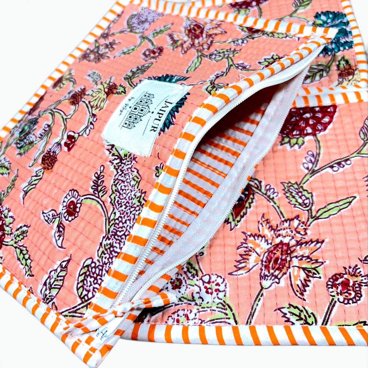 Peach Meadow Print Pouch Set of 3 | Quilted Cotton Zip Pouches