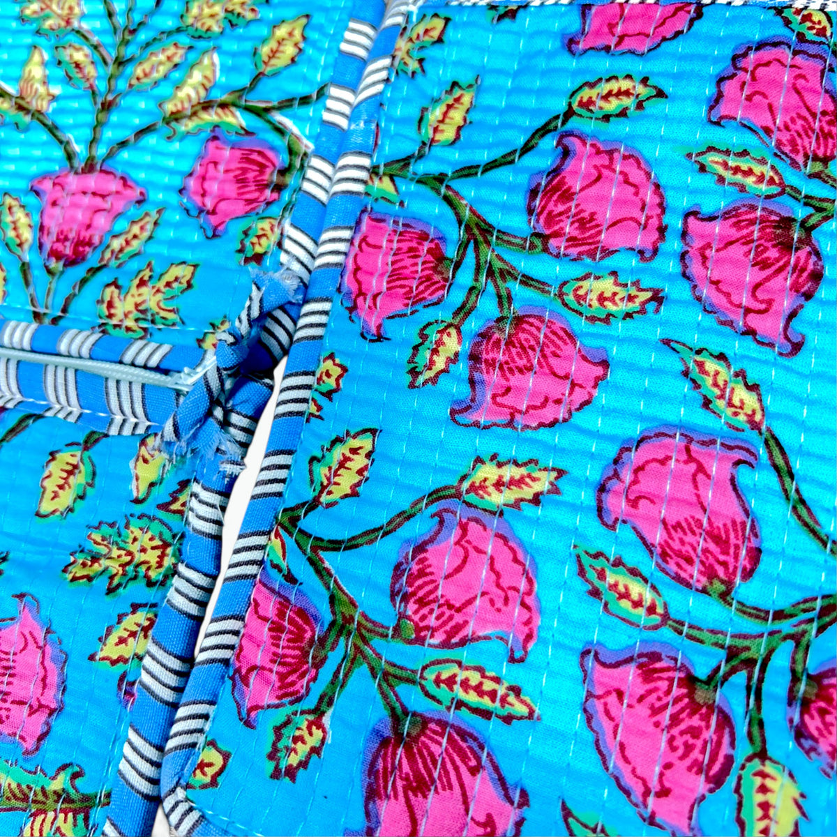 Tulip Garden Print Pouch Set of 3 | Quilted Cotton Zip Pouches