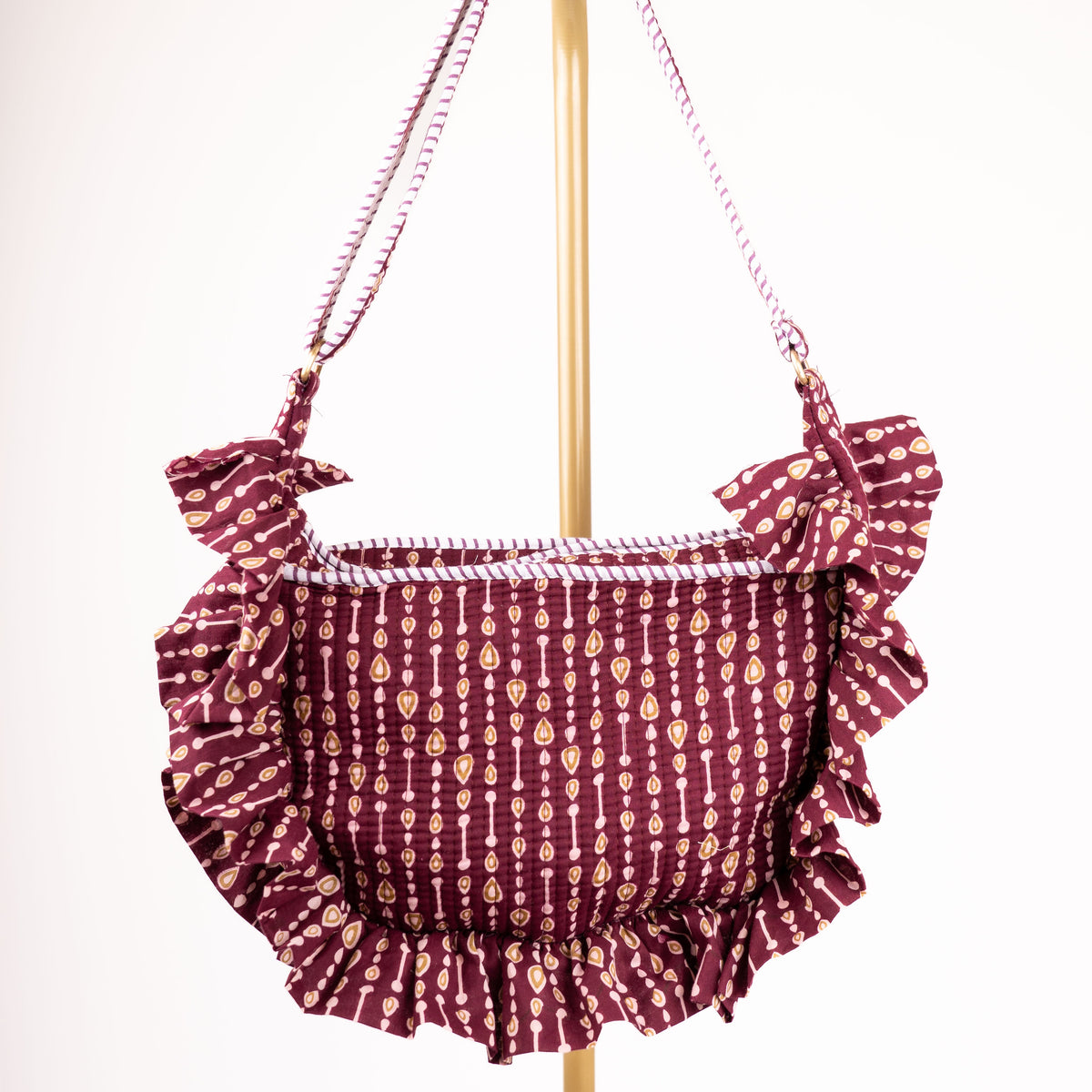 Jaipur by Maya Burgundy Ruffle Shoulder Bag
